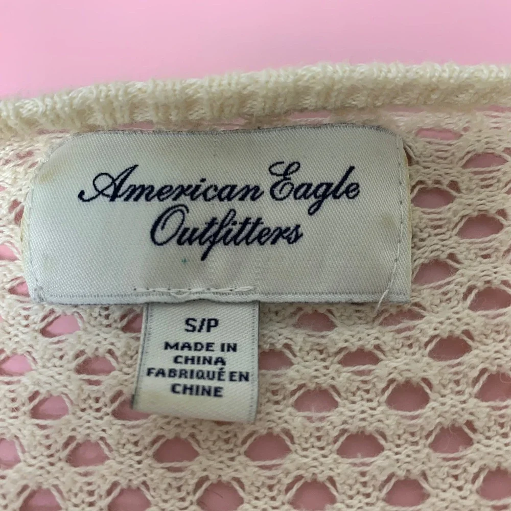 American Eagle Cardigan Women Small Cream Excellent Pointelle Sharkbite 12637
